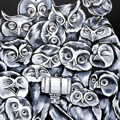 Stine Hvid Owl Selfie painting