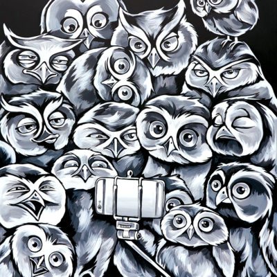 stine hvid owl selfie painting maleri